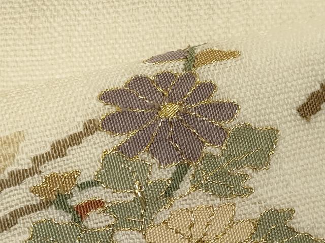平和屋着物＊夏物 明綴れ 九寸名古屋帯 束ね熨斗松葉花文 金糸 正絹 逸品 CAAW9011oy