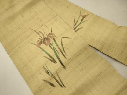 平和屋着物＊夏物 九寸名古屋帯 手描き 生紬 草花文 正絹 逸品 CAAW9013oy