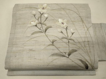 平和屋着物＊夏物 九寸名古屋帯 手描き 草花文 麻 逸品 CAAW9017oy