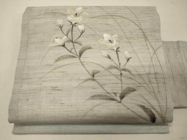 平和屋着物＊夏物 九寸名古屋帯 手描き 草花文 麻 逸品 CAAW9017oy