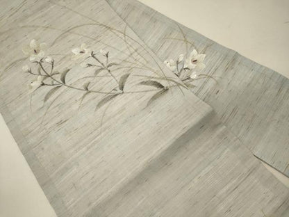 平和屋着物＊夏物 九寸名古屋帯 手描き 草花文 麻 逸品 CAAW9017oy