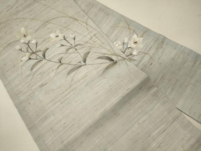 平和屋着物＊夏物 九寸名古屋帯 手描き 草花文 麻 逸品 CAAW9017oy