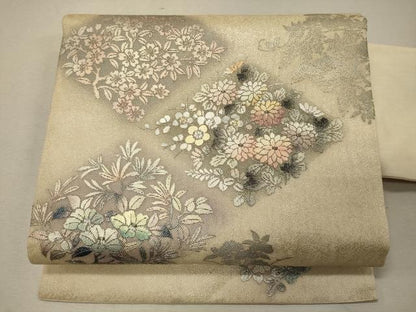 平和屋着物＊夏物 九寸名古屋帯 菱草花文 金銀彩 正絹 逸品 CAAW9018oy