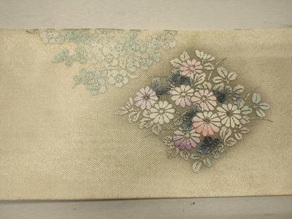 平和屋着物＊夏物 九寸名古屋帯 菱草花文 金銀彩 正絹 逸品 CAAW9018oy