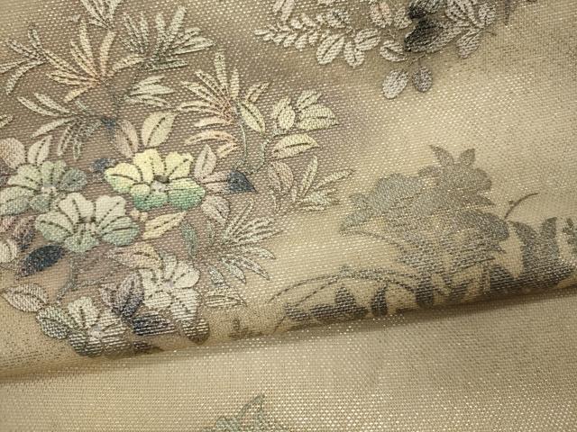 平和屋着物＊夏物 九寸名古屋帯 菱草花文 金銀彩 正絹 逸品 CAAW9018oy