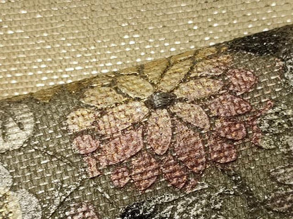 平和屋着物＊夏物 九寸名古屋帯 菱草花文 金銀彩 正絹 逸品 CAAW9018oy