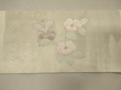 平和屋着物＊夏物 九寸名古屋帯 籬草花文 銀糸 正絹 逸品 CAAW9021oy