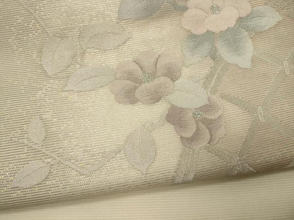 平和屋着物＊夏物 九寸名古屋帯 籬草花文 銀糸 正絹 逸品 CAAW9021oy