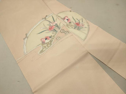 平和屋着物＊夏物　九寸名古屋帯　駒刺繍　鴛鴦草花文　金銀糸　正絹　逸品　CAAW9022oy