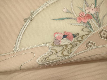 平和屋着物＊夏物　九寸名古屋帯　駒刺繍　鴛鴦草花文　金銀糸　正絹　逸品　CAAW9022oy
