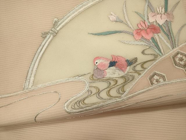 平和屋着物＊夏物　九寸名古屋帯　駒刺繍　鴛鴦草花文　金銀糸　正絹　逸品　CAAW9022oy