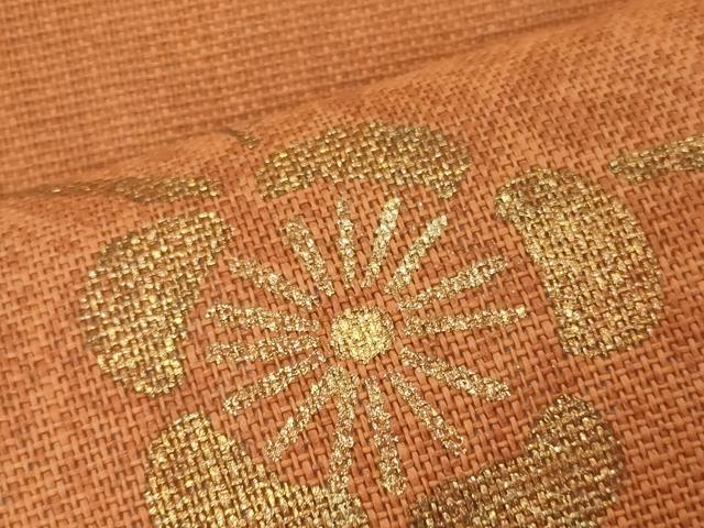 平和屋着物●九寸開き名古屋帯 紬地 雪輪枝梅文 金彩 正絹 逸品 CAAW9026oy