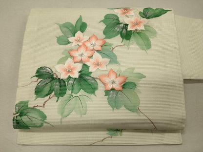 平和屋着物＊夏物 九寸名古屋帯 作家物 刺繍 草花文 銀彩 正絹 逸品 CAAW9032oy