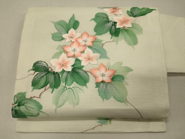 平和屋着物＊夏物 九寸名古屋帯 作家物 刺繍 草花文 銀彩 正絹 逸品 CAAW9032oy