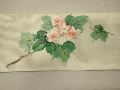 平和屋着物＊夏物 九寸名古屋帯 作家物 刺繍 草花文 銀彩 正絹 逸品 CAAW9032oy