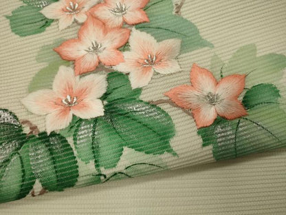 平和屋着物＊夏物 九寸名古屋帯 作家物 刺繍 草花文 銀彩 正絹 逸品 CAAW9032oy