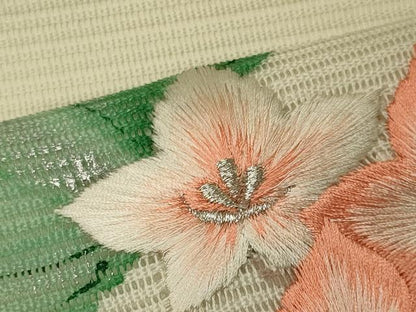 平和屋着物＊夏物 九寸名古屋帯 作家物 刺繍 草花文 銀彩 正絹 逸品 CAAW9032oy