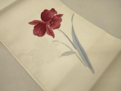 平和屋着物＊夏物　九寸開き名古屋帯　草花文　銀糸　正絹　逸品　未使用　CAAW9035oy