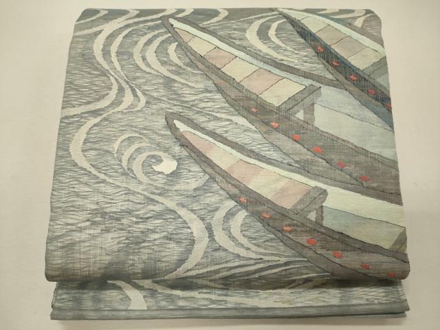 平和屋着物＊夏物 太鼓柄袋帯 流水文 船 銀糸 正絹 逸品 CAAW9038oy
