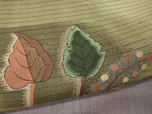 平和屋着物＊明綴れ 夏物 太鼓柄袋帯 枝葉文 正絹 逸品 CAAW9039oy
