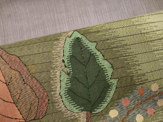 平和屋着物＊明綴れ 夏物 太鼓柄袋帯 枝葉文 正絹 逸品 CAAW9039oy