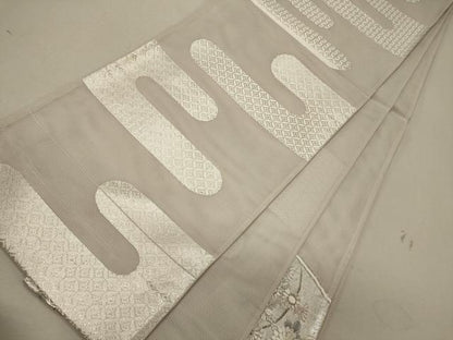 平和屋着物＊夏物 六通柄袋帯 駒刺繍 吉祥地紙花文 銀糸 正絹 逸品 CAAW9043oy