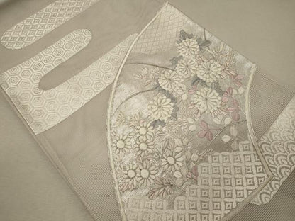 平和屋着物＊夏物 六通柄袋帯 駒刺繍 吉祥地紙花文 銀糸 正絹 逸品 CAAW9043oy