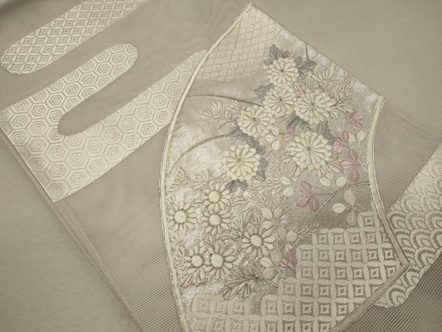 平和屋着物＊夏物 六通柄袋帯 駒刺繍 吉祥地紙花文 銀糸 正絹 逸品 CAAW9043oy