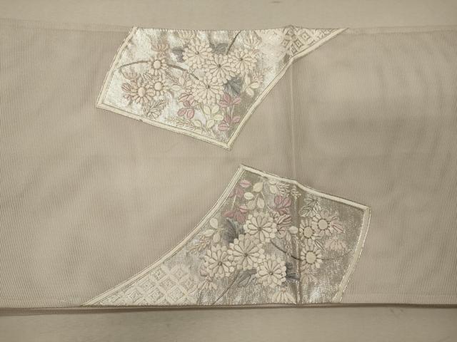 平和屋着物＊夏物 六通柄袋帯 駒刺繍 吉祥地紙花文 銀糸 正絹 逸品 CAAW9043oy