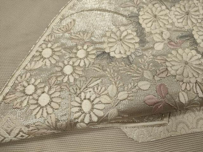 平和屋着物＊夏物 六通柄袋帯 駒刺繍 吉祥地紙花文 銀糸 正絹 逸品 CAAW9043oy