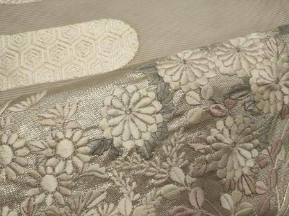 平和屋着物＊夏物 六通柄袋帯 駒刺繍 吉祥地紙花文 銀糸 正絹 逸品 CAAW9043oy