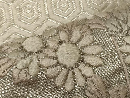 平和屋着物＊夏物 六通柄袋帯 駒刺繍 吉祥地紙花文 銀糸 正絹 逸品 CAAW9043oy
