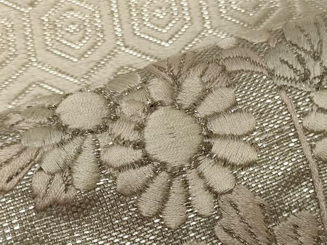 平和屋着物＊夏物 六通柄袋帯 駒刺繍 吉祥地紙花文 銀糸 正絹 逸品 CAAW9043oy