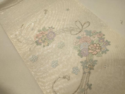 平和屋着物＊夏物　太鼓柄袋帯　総刺繍　草花文　金糸　正絹　逸品　未使用　CAAW9055oy