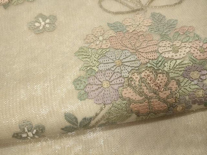 平和屋着物＊夏物　太鼓柄袋帯　総刺繍　草花文　金糸　正絹　逸品　未使用　CAAW9055oy