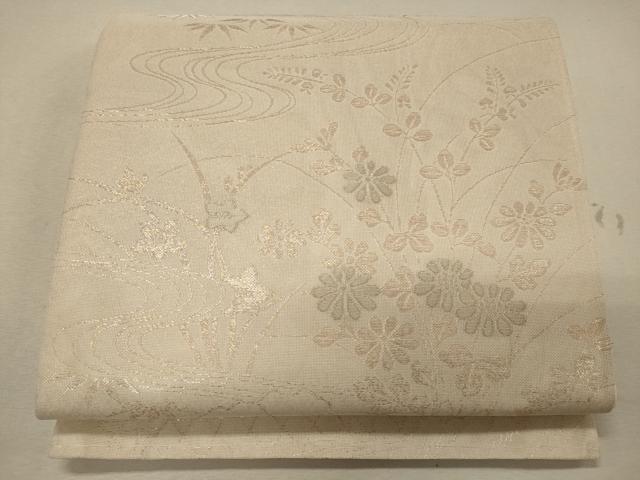 平和屋着物＊夏物 六通柄袋帯 流水草花文 金糸 正絹 逸品 CAAW9056oy
