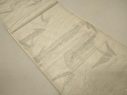 平和屋着物＊夏物 六通柄袋帯 草花文 銀糸 正絹 逸品 CAAW9064oy