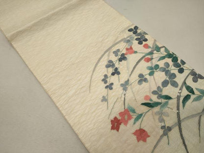 平和屋着物＊夏物 太鼓柄袋帯 すくい織 草花文 金糸 正絹 逸品 CAAW9070oy