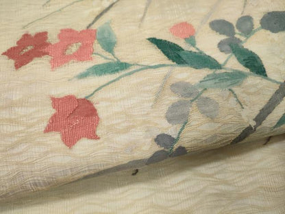 平和屋着物＊夏物 太鼓柄袋帯 すくい織 草花文 金糸 正絹 逸品 CAAW9070oy