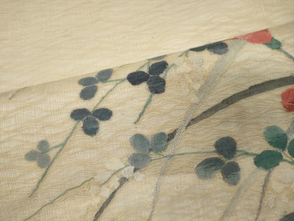 平和屋着物＊夏物 太鼓柄袋帯 すくい織 草花文 金糸 正絹 逸品 CAAW9070oy