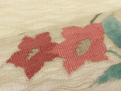 平和屋着物＊夏物 太鼓柄袋帯 すくい織 草花文 金糸 正絹 逸品 CAAW9070oy
