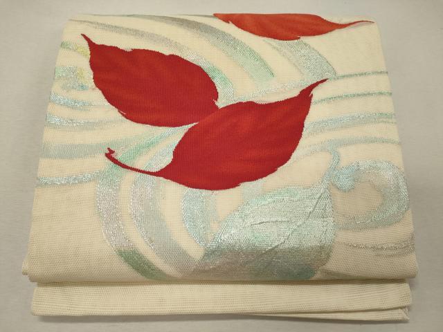 平和屋着物＊夏物 九寸開き名古屋帯 流水舞葉文 金銀糸 正絹 逸品 CAAW9073oy