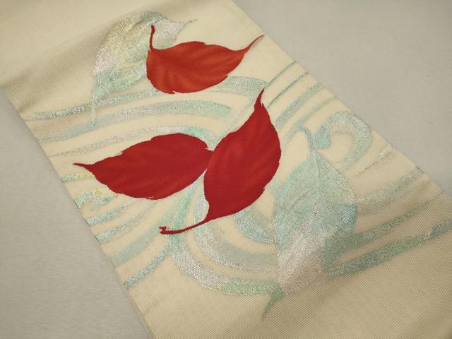 平和屋着物＊夏物 九寸開き名古屋帯 流水舞葉文 金銀糸 正絹 逸品 CAAW9073oy
