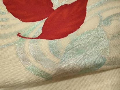 平和屋着物＊夏物 九寸開き名古屋帯 流水舞葉文 金銀糸 正絹 逸品 CAAW9073oy