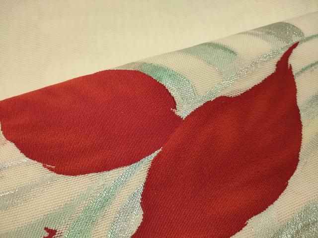 平和屋着物＊夏物 九寸開き名古屋帯 流水舞葉文 金銀糸 正絹 逸品 CAAW9073oy
