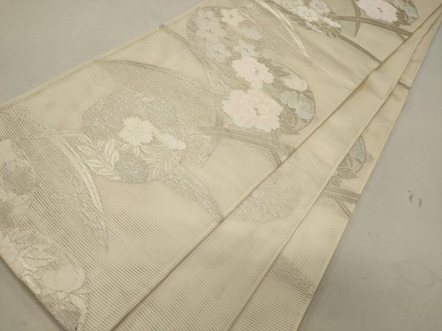 平和屋着物＊夏物 六通柄袋帯 芝草花丸文 銀糸 正絹 逸品 CAAW9082oy