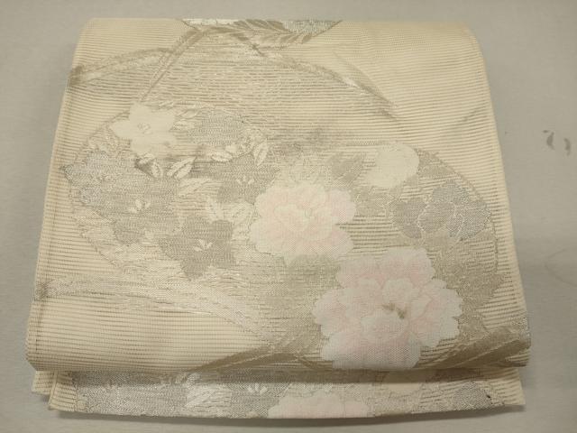 平和屋着物＊夏物 六通柄袋帯 芝草花丸文 銀糸 正絹 逸品 CAAW9082oy