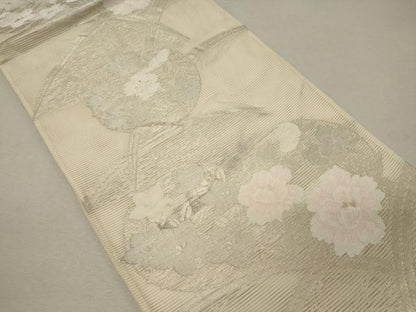 平和屋着物＊夏物 六通柄袋帯 芝草花丸文 銀糸 正絹 逸品 CAAW9082oy