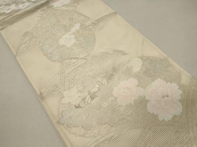 平和屋着物＊夏物 六通柄袋帯 芝草花丸文 銀糸 正絹 逸品 CAAW9082oy