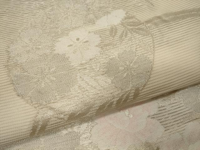 平和屋着物＊夏物 六通柄袋帯 芝草花丸文 銀糸 正絹 逸品 CAAW9082oy